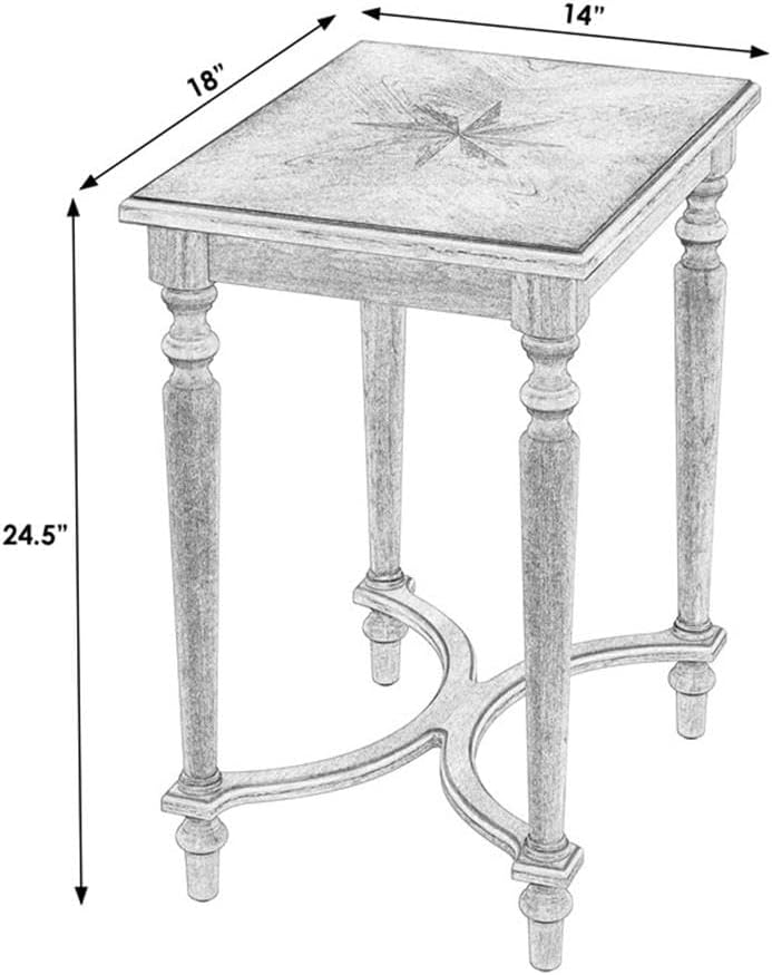 Beaumont Lane Traditional Solid Wood Accent Table, Antique Beige Finish, 18"W x 14"D x 24.5"H, Cherry/Maple/Walnut Veneers, Starburst Inlay Design, Rectangular Side Table for Living Room or Bedroom