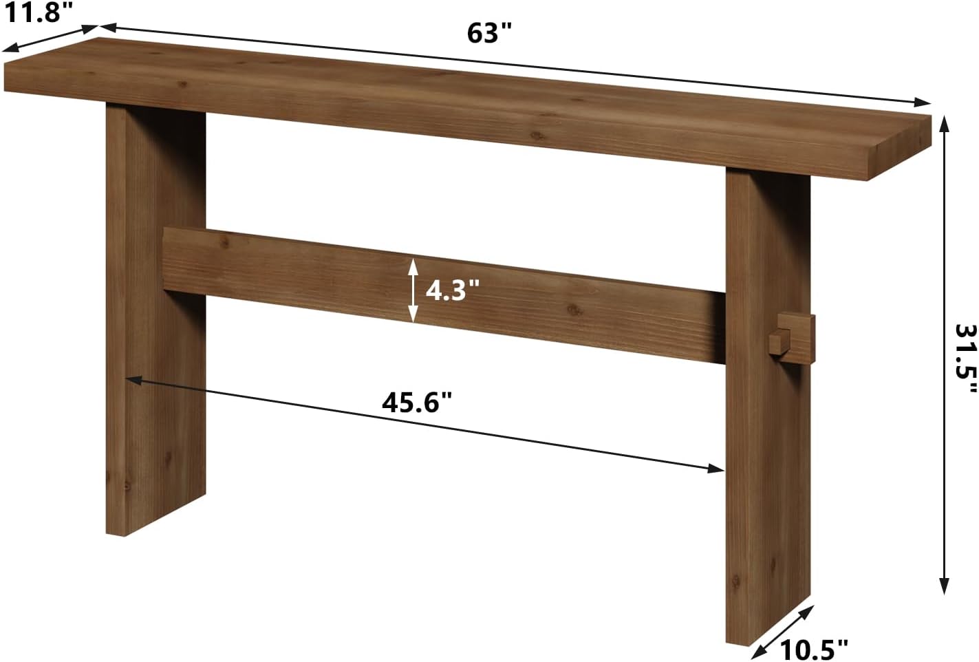 Solid Wood Console Table, 63" Farmhouse Entryway Table with Sturdy Mortise and Tenon Joints, Rustic Sofa Table for Hallway, Behind Couch, Foyer, 15 Mins Easy Assembly