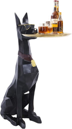 29in Geometric Dog Accent Table with Tray Butler Statue Animal Side Table for Modern Home Decor Dog Butler Statue with Tray Animal Accent Table for Living Room, Bedroom, Study, Patio (Black)