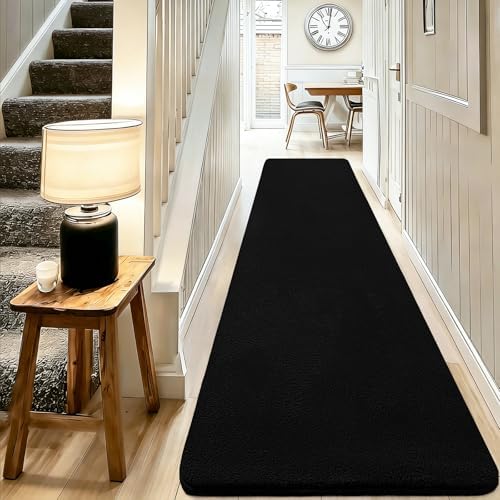 qulint Hallway Runner Rug 2x8, Black Kitchen Runner Rugs Non Skid Washable Thickened Memory-Foam Indoor Bedroom Rug, Modern Minimalist Solid Soft Carpet for Living Room Entryway Home Decor