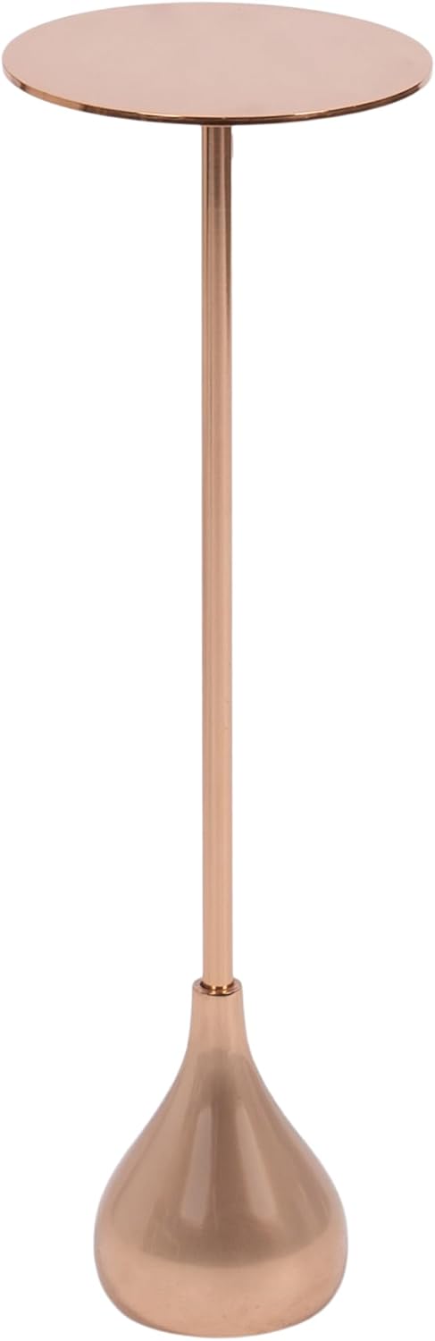 Kate and Laurel Hersi Decorative Modern Pedestal Drink Table, 7 x 7 x 20, Rose Gold, Cast Aluminum Mini Table with Teardrop Base for Use as Small Plant Stand or Living Room Martini Table