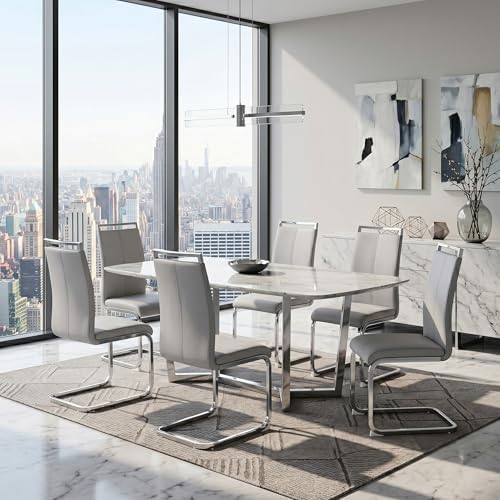 gopop Dining Chairs Set of 6, Faux Leather with Plated Chrome Metal Frame, Modern Kitchen Chairs with Padded Seat High Back for Dining Room, Kitchen, Living Room