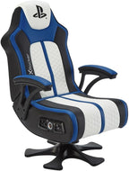 X ROCKER Playstation Legend 2.1 Gaming Chair with Speaker, Wireless Bluetooth Audio Console Gaming Chair, Voice Activated Vibration, Official Playstation for PS5 PS4 PC Mobile - WHITE BLUE BLACK