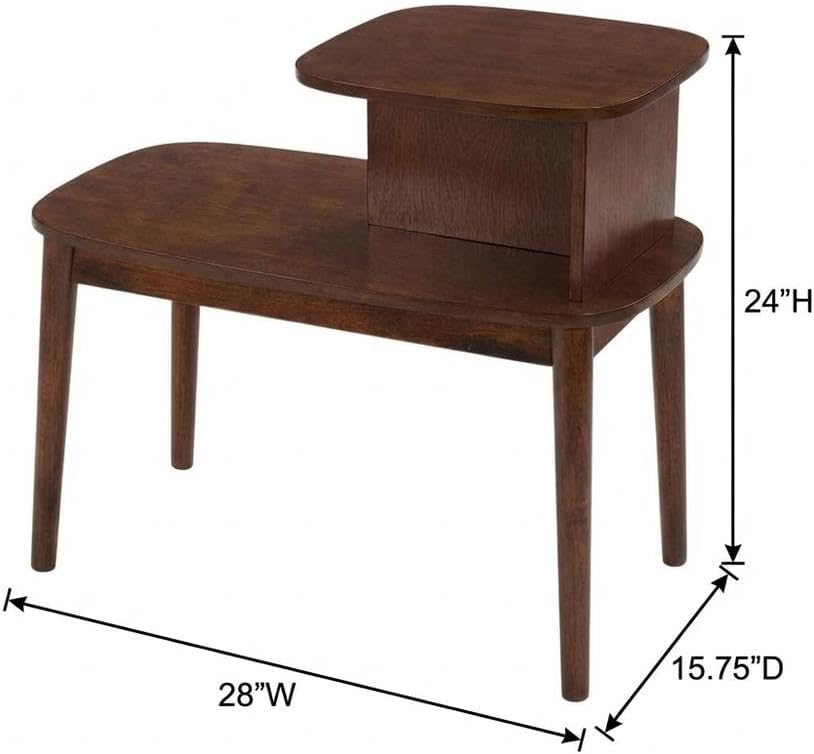 Furnifact Brown Chairside End Table, 2 Tier Shelves, Mid-Century Style Solid Wood Legs, Durable Veneer Finish, Modern Living Room Accent