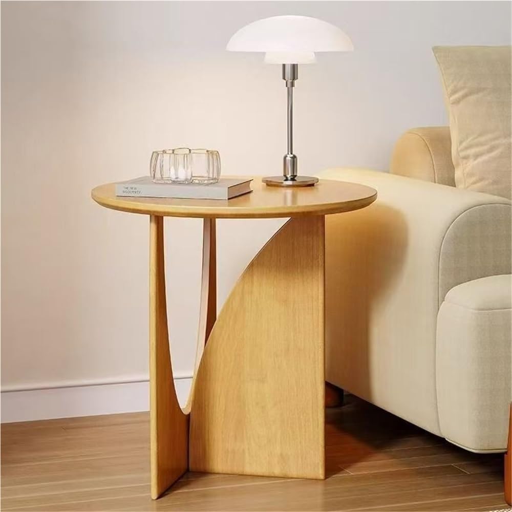 Wooden Round Side Table, Creative Small End Table for Small Spaces, Modern Night Stand, Accent Table Use in Living Room, Bedroom, Balcony(Natural)