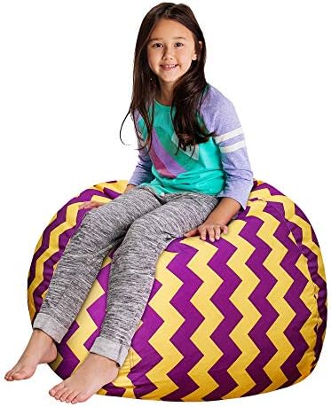 Posh Creations Stuffable Kids Stuffed Animal Storage Bean Bag Chair Cover - Childrens Toy Organizer, Large 38" - Pattern Chevron Purple and Yellow