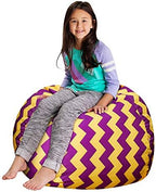 Posh Creations Stuffable Kids Stuffed Animal Storage Bean Bag Chair Cover - Childrens Toy Organizer, Large 38" - Pattern Chevron Purple and Yellow