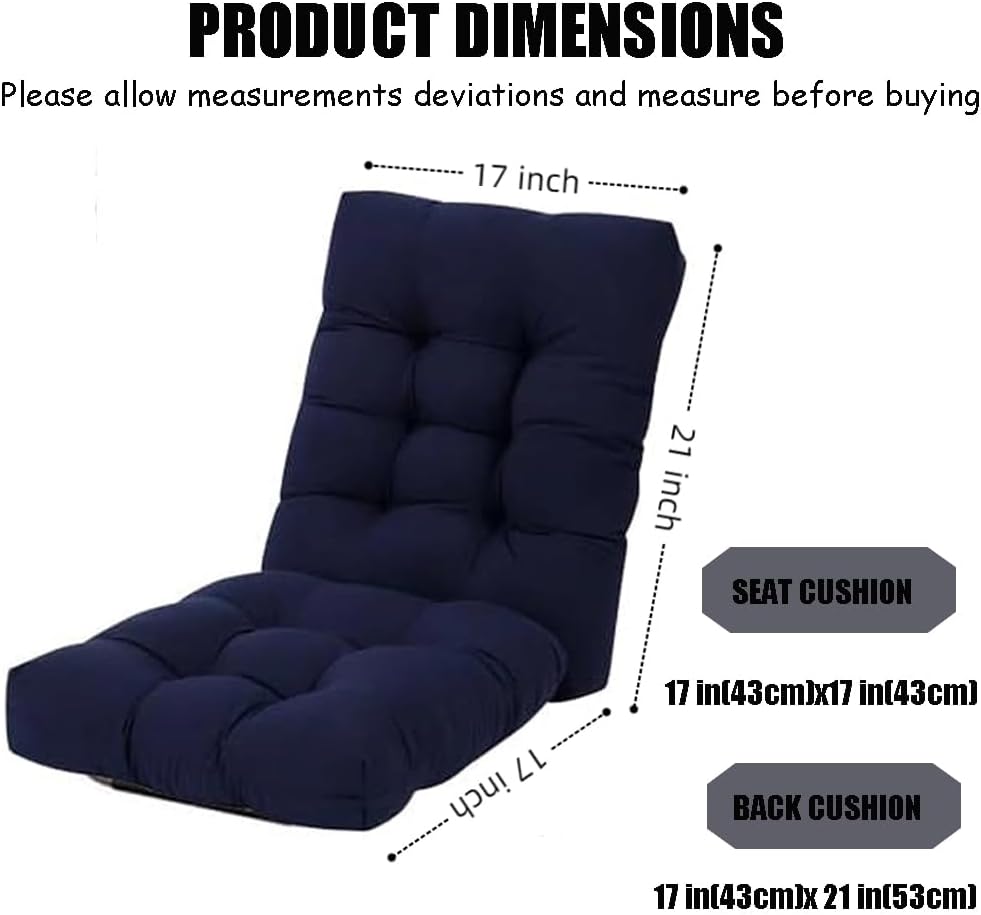 Rocking Chair Cushion Set, Patio Chair Cushions, Tufted Chair Pads for Rocker Furniture, Indoor Seat Cushions with Ties (Navy Blue)