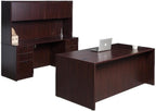 Boss Office Products Holland 71" Executive Desk and Credenza with Dual File Storage Pedestal and Hutch, Mahogany