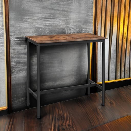 VASAGLE Bar Table, Kitchen Dining Table, High Top Pub Table, Bar Height Cocktail Table for Living Room Party, Sturdy Metal, 15.7 x 39.4 x 35.4 Inches for Narrow Spaces, Rustic Brown and Ink Black