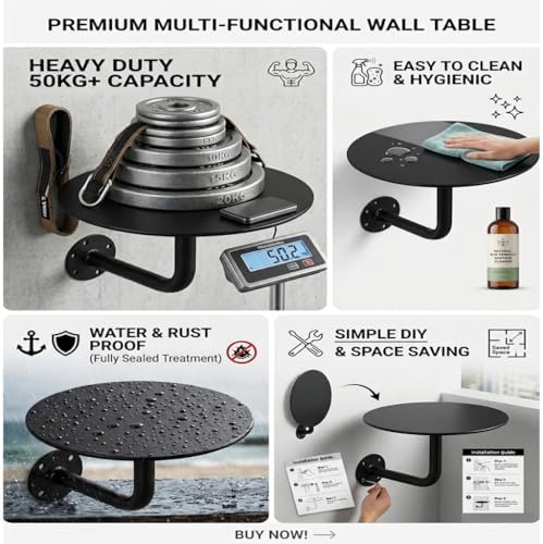 Wall Mounted Bar Table,12-20in Small Round Table, Modern Round Wall Desk, Floating Desk, Floating Side Table,Iron Floating Coffee Table for Small Spaces Bar/Bistro/Kitchen/Office(Red,19.7 in)