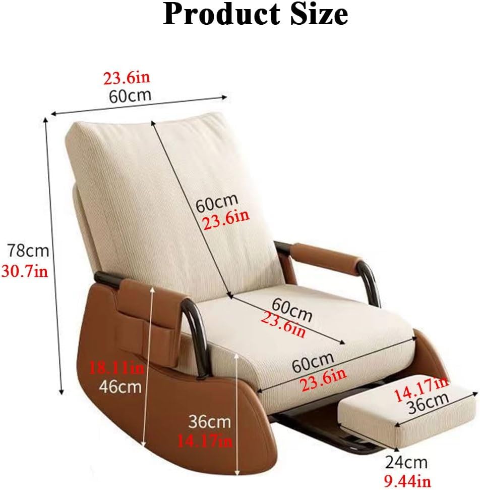 Rocking Chair Nursery Upholstered Leisure Recliner Chairs Back Adjustable,Living Room Accent Chair for Relax Napping Lazy Sofa Chairs(Beige+Black,Without)