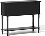 Console Table with 2 Soft-Close Cabinet Doors, Retro Narrow Entryway Table with 2 Drawers & Open Storage Shelf, 42" Long Behind Couch Sofa Table for Living Room, Foyer, Hallway, Coffee Bar (Black)