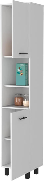 2-Door Pantry Cabinet, with Two 2-Cabinet Spaces and Two Open Shelves,for Kitchen