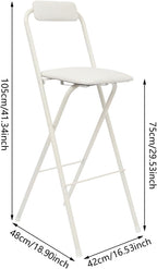 Folding Bar Stool with Back, 1 Pcs 30 Inch Tall Foldable Stool Chair Portable High Folding Bar Chair Counter Height Seat Leather Padded for Kitchen Shop Cafe Dining Room (30 Inch Tall White)