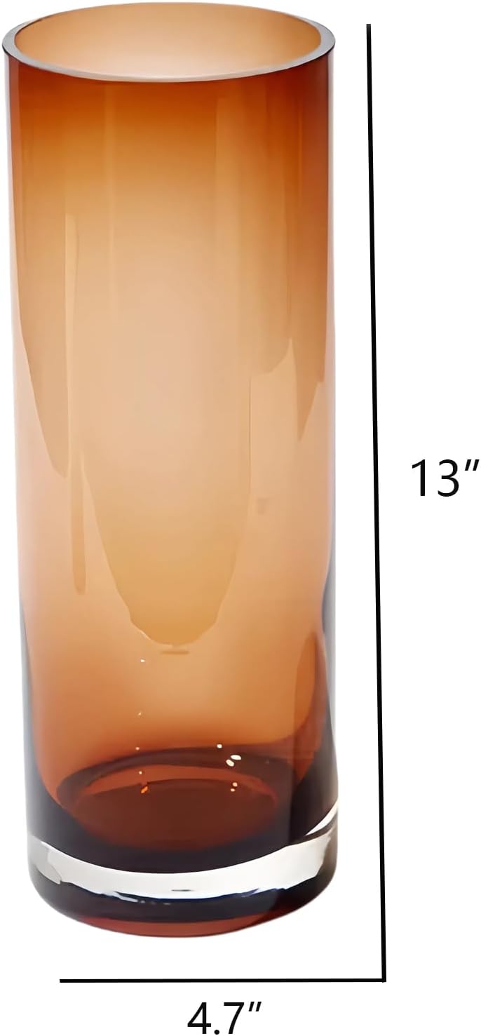 13" H Amber Flower Vase,4.85lb Large Glass Vases for Home Decoration, Noble Gray Vase for Flower Luxury Decor