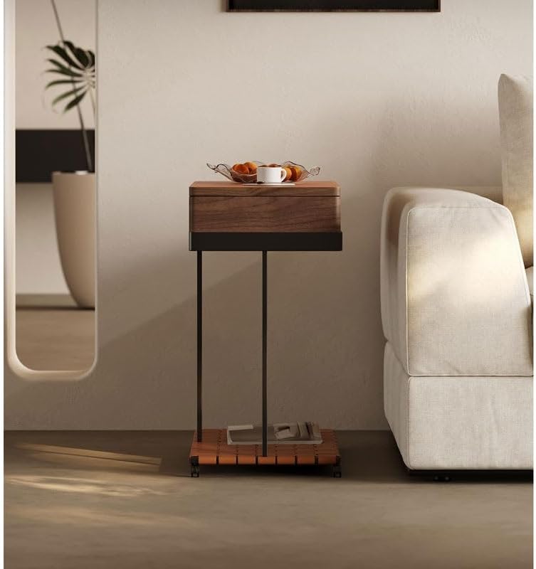 Sofa Side Table Cabinet Art Wood Movable Bedside Storage Rack Furniture Decoration