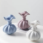 Blue Flower Vase,Pumpkin Ceramic Vase, Ceramic Vase for Decor,Container for Flower, Centerpieces for Dining Table,for Living Room Desk Shelf Decor.