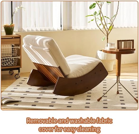 Glider Rocking Chair, Oversized Upholstered Nursery Chair with Solid Wood Frame, Comfortable Recliner & Reading Accent Chair for Living Room, Bedroom, Nursery (White)