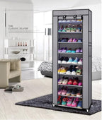 Non-Woven Fabric Shoe Rack, Black, 10-Layer 9 Lattice, Space-Saving, Portable Storage Organizer
