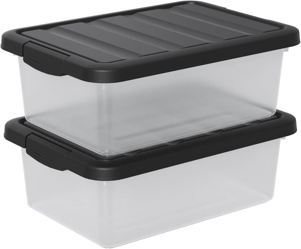 2-Pack 14 Quart Clear Plastic Latching Storage Box, Heavy-Duty Organizing Containers for Closet, Bedroom, Office