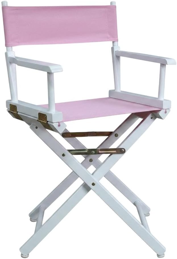Furnifact Pink Director's Chair, White Frame, 18-Inch Seat Height, Folding Accent Chair for Bedroom Studio and Patio