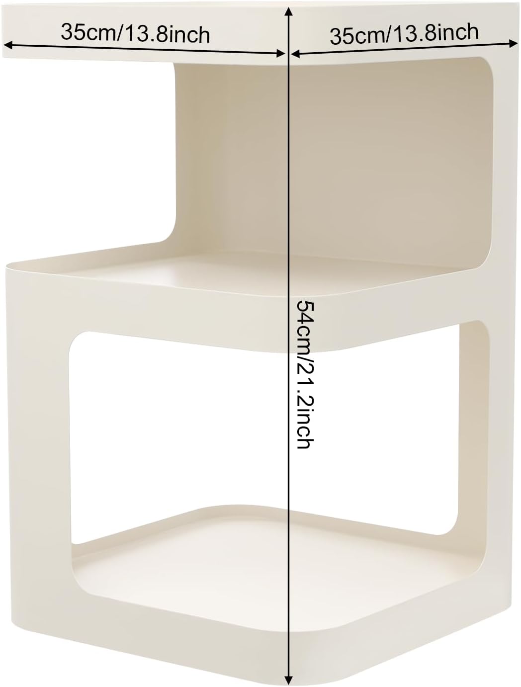 No Assembly Side Table, Modern 3-Tier Carbon Steel Side Table for Living Room Bedroom, Unique Geometric End Table Nightstand with Storage, Sturdy Sofa Table for Small Spaces (Cream White, Medium)