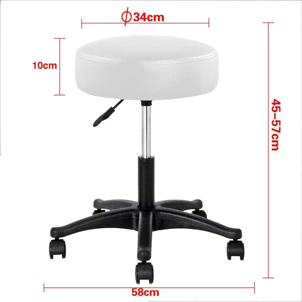 BAKAJI White Faux Leather Round Stool, 34cm Seat, 45-57cm Height