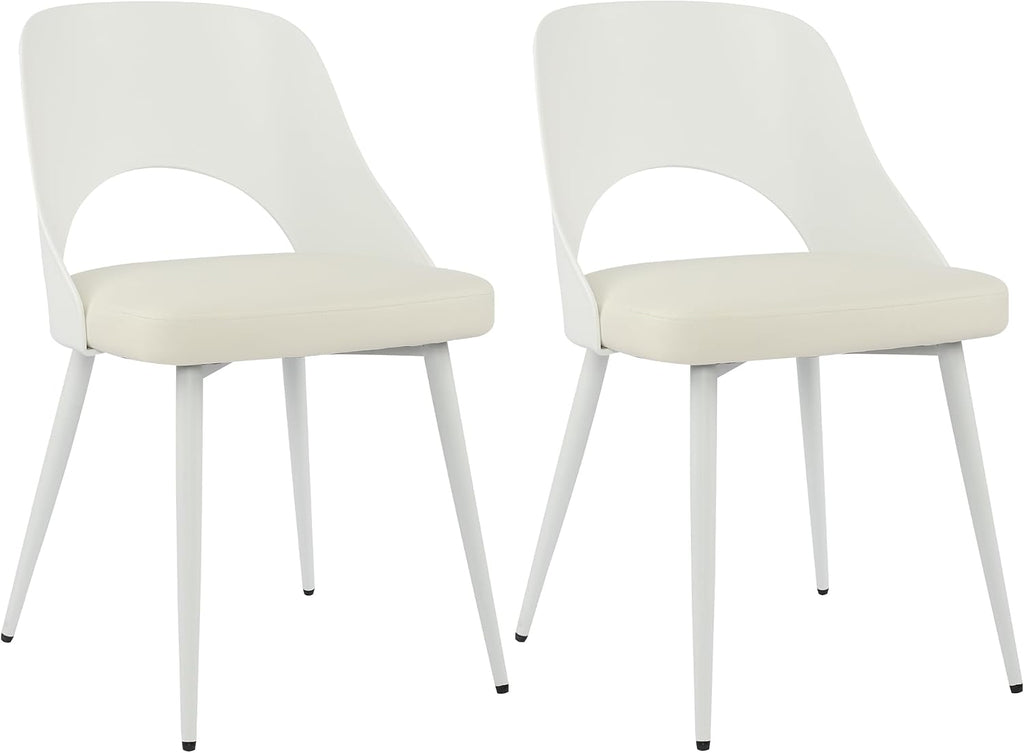 LSSBOUGHT Mid Century Modern Dining Chairs,Shell Lounge Plastic Side Chair with Soft Padded and Wooden Legs for Dining Room Living Room Bedroom Kitchen Set of 2 (Beige)
