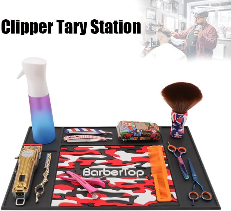 Barbershop Organizer Mats, 13 x 18.9 Barber Anti-Slip Mat Salon Haircutting Shaving Tools Resistant Table Pad Station, Clippers Matt for Beauty Salon Home