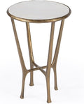 Beaumont Lane Transitional Side Table, 16" Round White Marble Top, Gold Aluminum Base with Hammered Detailing, Contemporary Accent Table for Living Room or Bedroom