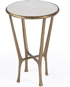 Beaumont Lane Transitional Side Table, 16" Round White Marble Top, Gold Aluminum Base with Hammered Detailing, Contemporary Accent Table for Living Room or Bedroom