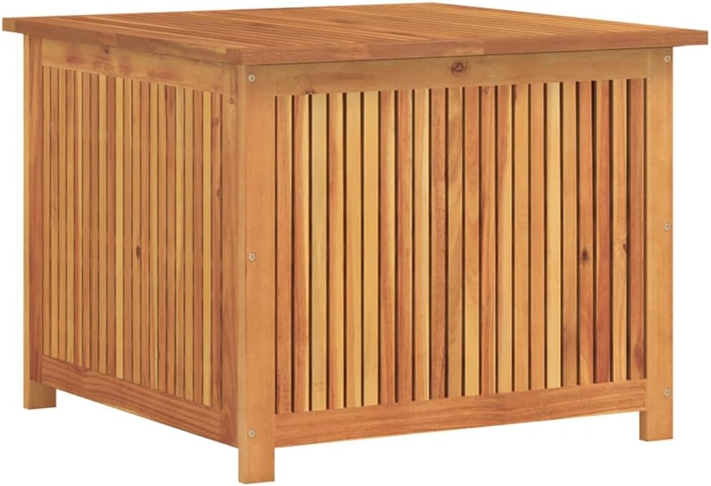 Outdoor Storage Box 29.5" Solid Acacia Wood Rustic Garden Deck Chest Brown Square Container Bench for Patio Poolside