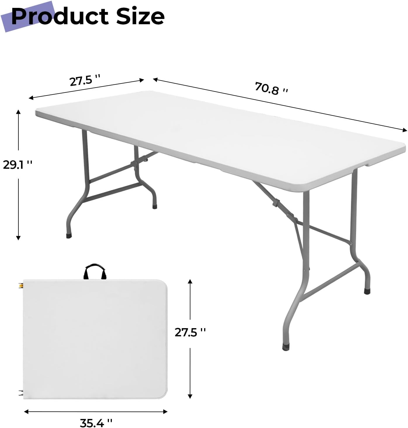 Byliable Folding Table 6ft Portable Heavy Duty Plastic Fold-in-Half Utility Foldable Table Plastic Dining Indoor Outdoor for Camping, Picnic and Party, White