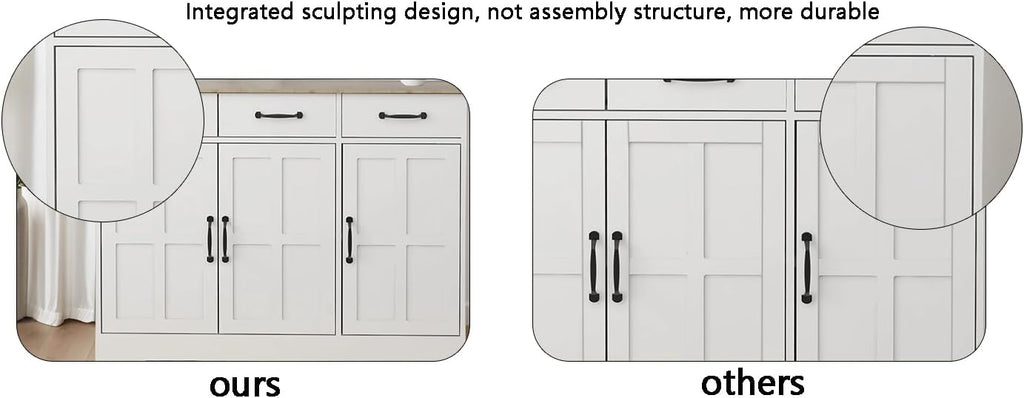 Freestanding Kitchen Pantry with Dawer, 4 Shelves, 2 Double Doors, Rectangular Storage Cabinet, Modern Minimalist, for Living Room, Dining Room, White