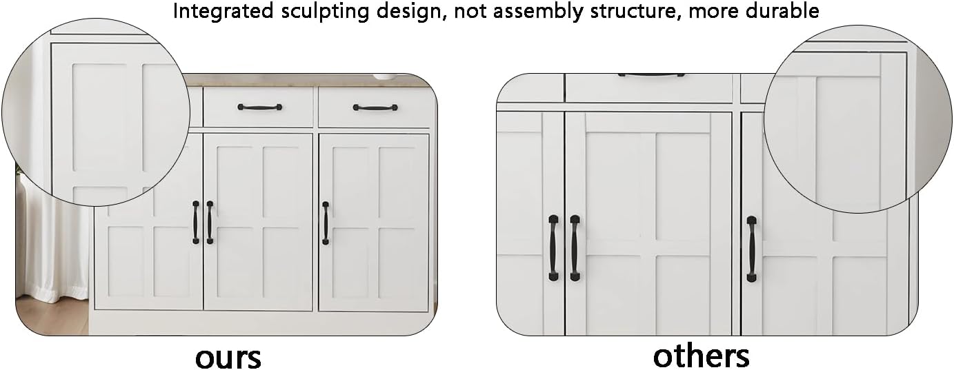 Freestanding Kitchen Pantry with Dawer, 4 Shelves, 2 Double Doors, Rectangular Storage Cabinet, Modern Minimalist, for Living Room, Dining Room, White