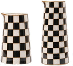 Porlien Checker Porcelain Flower Vase Home Decor Set of 2 with 5.5' High and 8' High Small Indoor Flower Bottles