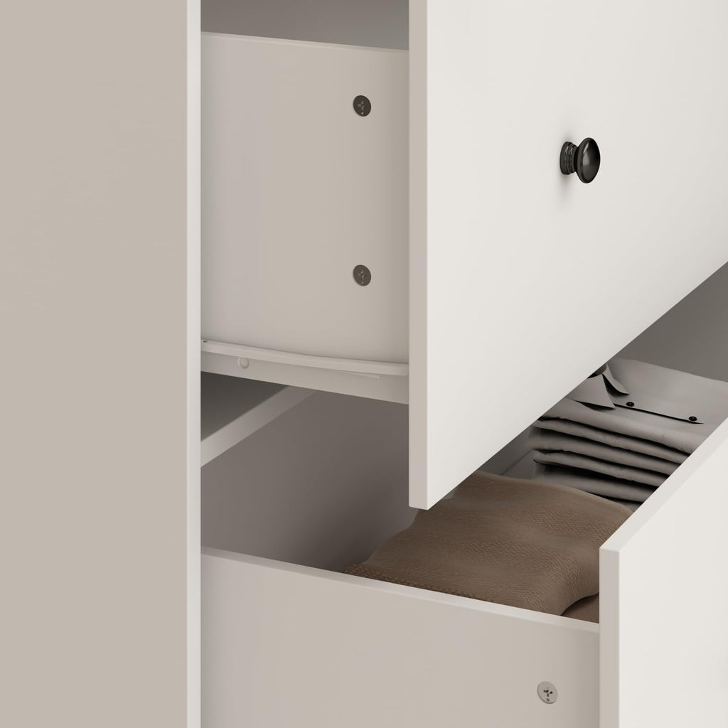 Wardrobe Armoire Closet with Mirror, 2 Door Wardrobe Cabinet with 2 Drawer & Extendable Hanging Rod, Bedroom Armoire Cabinet Clothing Organizer, Type A White (35.5" W x 15.8" D x 70.8" H)