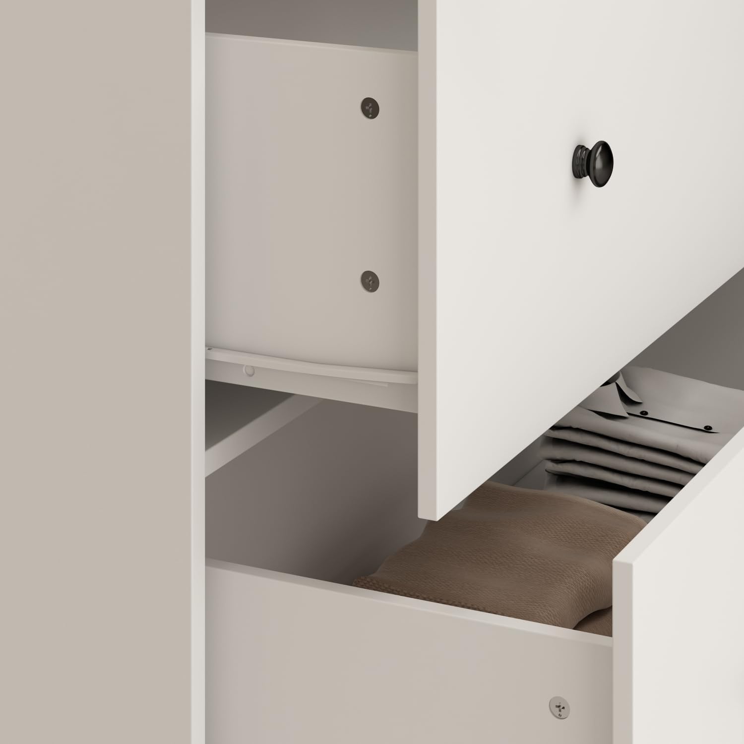 Wardrobe Armoire Closet with Mirror, 2 Door Wardrobe Cabinet with 2 Drawer & Extendable Hanging Rod, Bedroom Armoire Cabinet Clothing Organizer, Type A White (35.5" W x 15.8" D x 70.8" H)