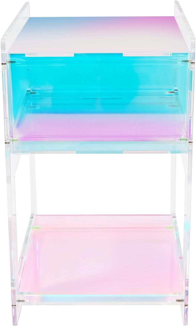 Acrylic Side Table Clear Acrylic Night Stand with 44 Lbs Load Capacity & Three Layer Design Home Decor Accent Table Small Modern Bedside Tables for Living Rooms, Bedrooms, Offices(Colorful)