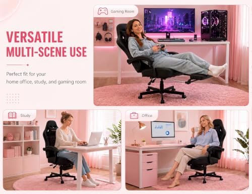 Mistpeople Gaming Chair, Ergonomic High Back Computer Chair with Footrest, Lumbar Support & Pocket Spring Cushion, Comfortable Swivel Home Office Desk Chair for Adults