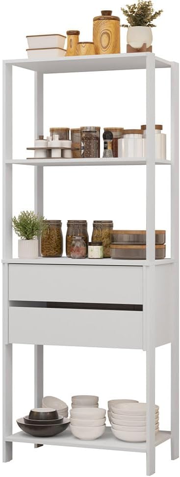 Madesa Kitchen Pantry Storage Rack 27" L with 2 Drawers and Open Shelves Multiuse Cabinet for Kitchen Organization - White