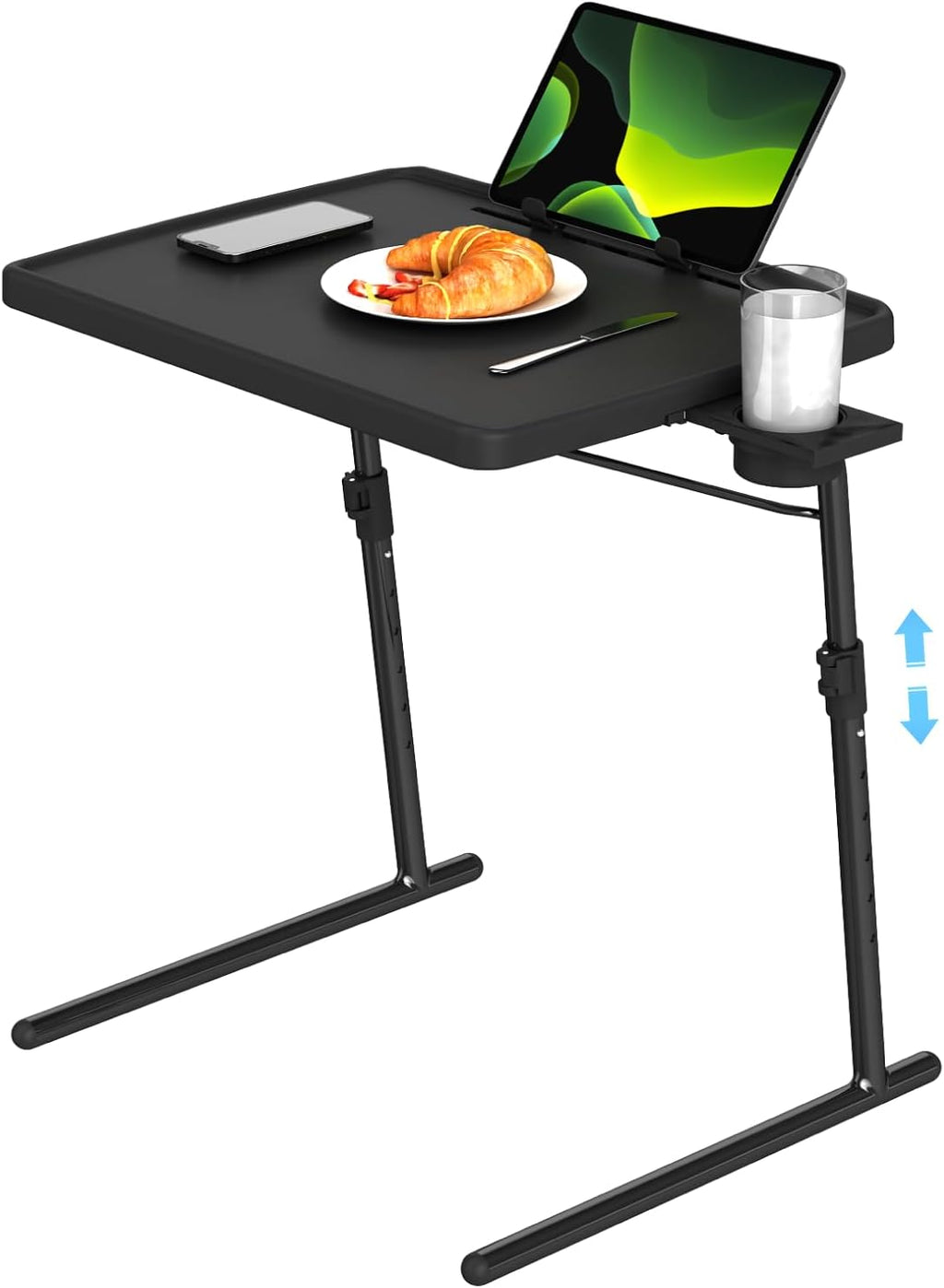 TV Tray Table, XL PRO TV Dinner Tables, 16.9 x 22 x 29.1inch Folding Desk with Cup Holder and Tablet Slot, Adjustable Couch Desk with 6 Height & 3 Tilt Angle Adjustments, Laptop Desks, Black