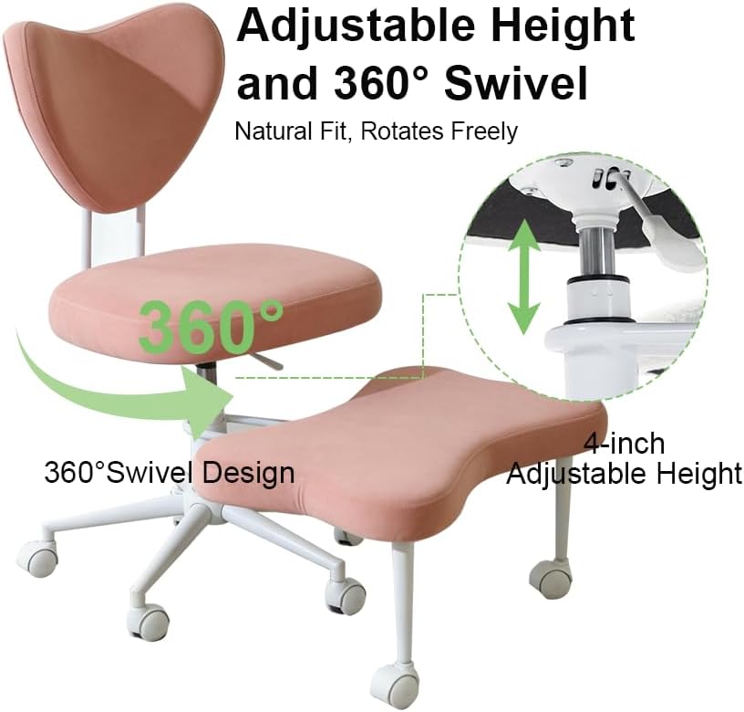 Ergonomic Cross-Legged Meditation Chair with Lumbar Support - Height Adjustable Kneeling Seat Cushion,Soft Plush Fabric Office Chair with 360° Rolling Casters for High-Intensity Work, Study,Yoga