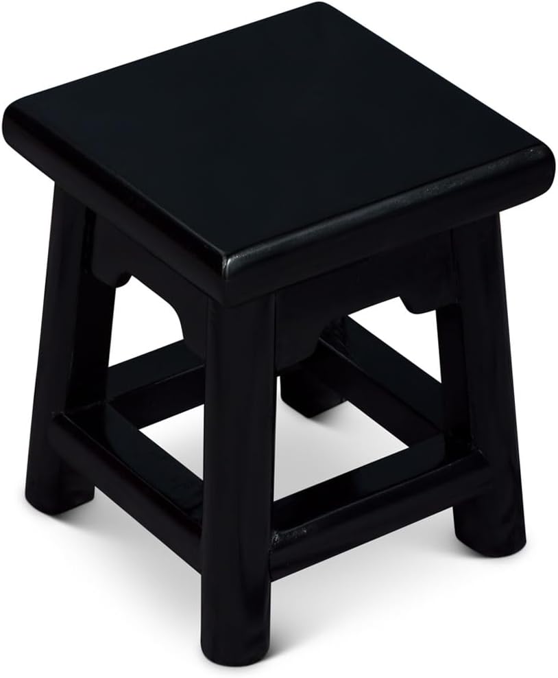 Distressed Black Petite Chinese Village Wooden Bench