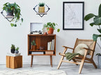 Modern Geometric Wall Mounted Floating Shelf, Black Metal Frame with Wood Board, Decorative Plant Shelf for Living Room Bedroom Bathroom, Small Display Shelf for Succulents Plants