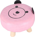 Small Under Desk Footrest Ottoman, Cute Cartoon Step Stool with 4 Stable Log Legs for Kids and Adults, Compact PU Leather Footstool for Home Office Dorm