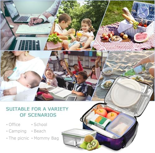 Cheetah Tiger Galaxy Lunch Box for Boys Girls Insulated Lunch Bag Kids Cooler Tote Shoulder Strap Reusable School Picnic Travel Office