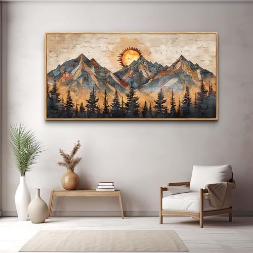 ZUITINGHUA Wood Framed Abstract Wall Art For Living Room Large Canvas Wall Decor For Office Bedroom Decorations Boho Wall Pictures Mountain Landscape Paintings Modern Home Mural Artwork 30x60 In