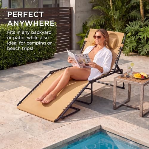 Best Choice Products Extra Wide Patio Chaise Lounge Chair, Portable Outdoor Folding Recliner for Lawn, w/ 8 Positions, Handles, 440lb Capacity - Beige